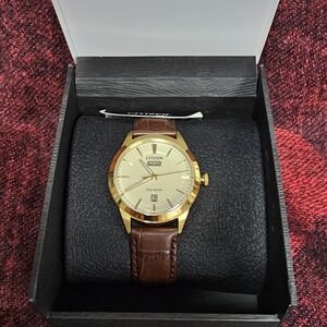 Citizen Eco-Drive Gold Watch with Brown Leather Strap NWT